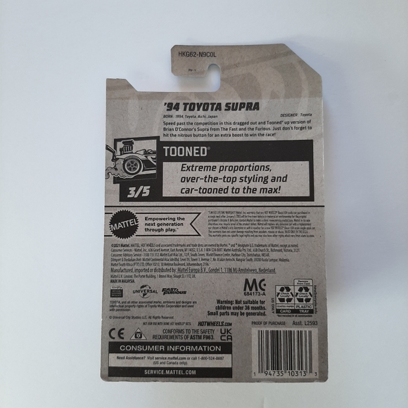 '94 Toyota Supra Hot Wheels 2023 Tooned Collection Fast & Furious Orange Car - Picture 10 of 11